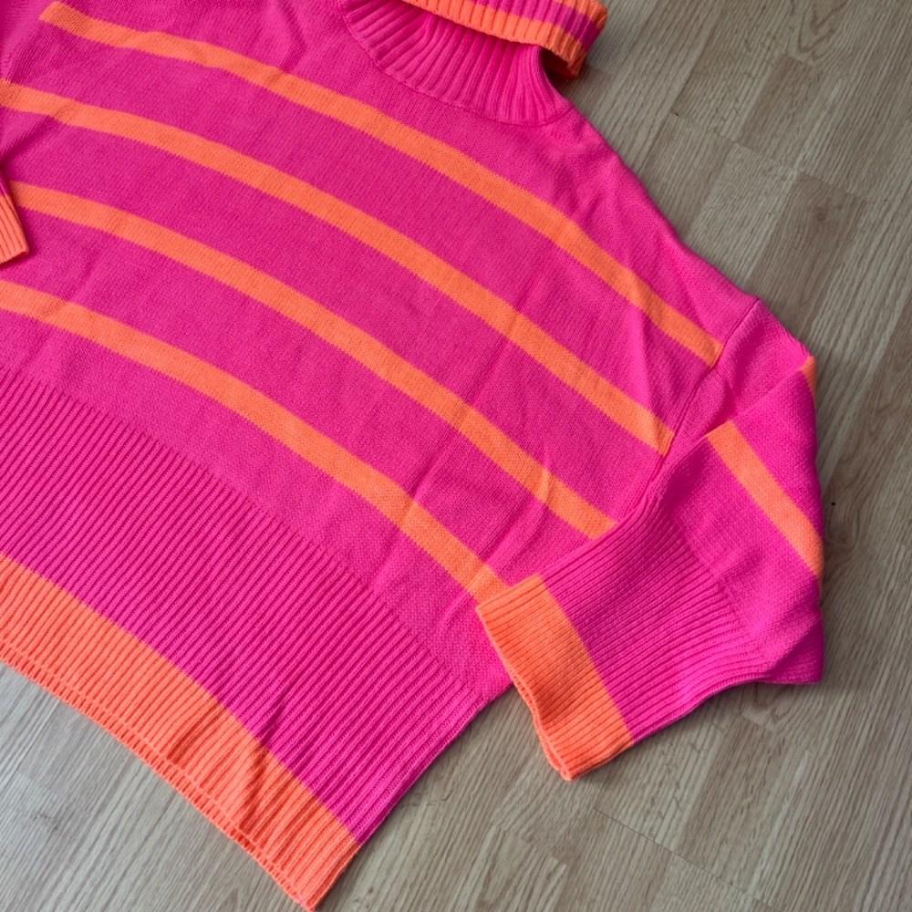 Davi & Dani Neon Pink and Orange Oversized Knit Loose Fit Sweater Size Medium - Picture 3 of 8